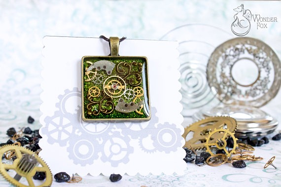 Steampunk Pendant - Necklace Jewelry Gift - Steampunk Necklace - Gears and Cogs by WonderFoxJewelry steampunk buy now online