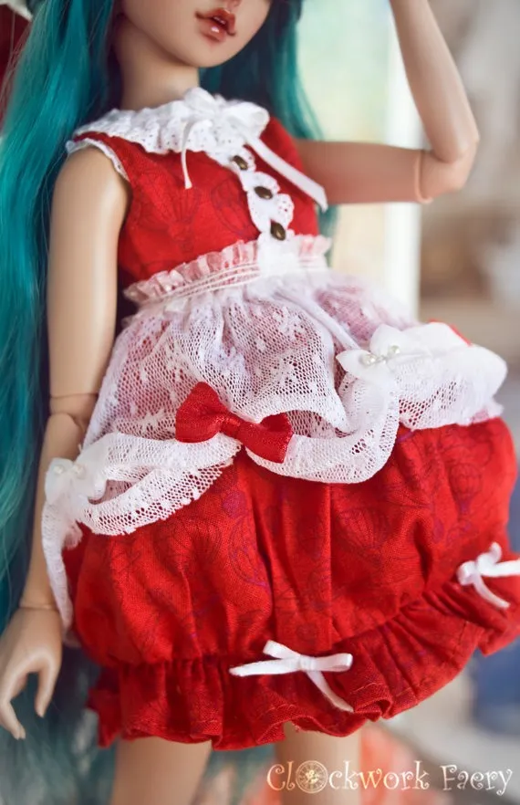 Velvet Cake Dress Minifee Slim MSD - Red Balloons by ClockworkFaeryCo steampunk buy now online