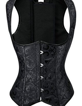 Women's Retro Steel Boned Steampunk Basques Bustier Corset Plus size (UK Size 8-10(M), Black-1) steampunk buy now online