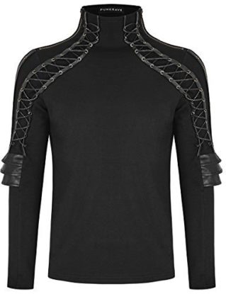 Punk Rave Mens Dieselpunk Armour Top Black Faux Leather Gothic Steampunk Shirt steampunk buy now online
