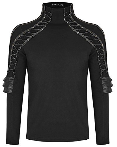 Punk Rave Mens Dieselpunk Armour Top Black Faux Leather Gothic Steampunk Shirt steampunk buy now online