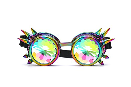 LYZ Goggles , Kaleidoscope Rave Rainbow Crystal Lenses Vintage Steampunk Goggles &Glasses Cosplay Party Rivets Goggles steampunk buy now online