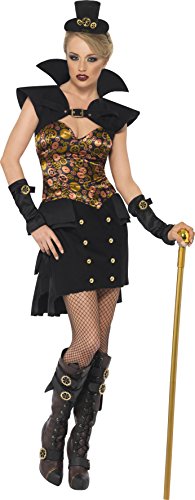Smiffy's Women's Steam Punk Victorian Vampiress Costume, Dress and Hat, Size: 8-10, Colour: Black, 28708 steampunk buy now online