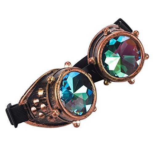 FLORATA Kaleidoscope Vintage Rustic Cyber Style Steampunk Goggles Welding Punk Glasses Multicolor Lens steampunk buy now online