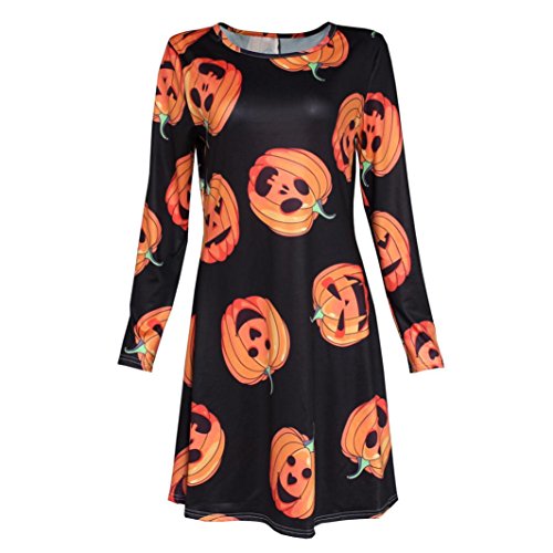 Halloween Dresses For Women Casual Pumpkin Print Long Sleeve Tunic Shirt Dresses (XL, Black) steampunk buy now online