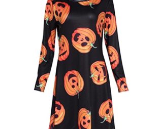 Halloween Dresses For Women Casual Pumpkin Print Long Sleeve Tunic Shirt Dresses (XL, Black) steampunk buy now online