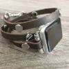 Brown Leather Bracelet for Apple Watch Handmade Multi Wrap Wristband Silver Multi Rivets Bracelet Fashion Apple Watch Band Jewelry Strap by htparts steampunk buy now online Brown Leather Bracelet for Apple Watch Handmade Multi Wrap Wristband Silver Multi Rivets Bracelet Fashion Apple Watch Band Jewelry Strap by htparts steampunk buy now online