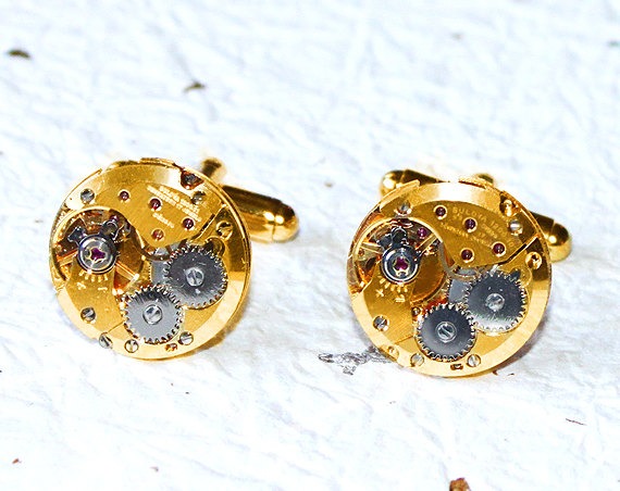 BULOVA Men Steampunk Cufflinks - Gold Round Vintage Watch Movement - Men Steampunk Cufflinks / Cuff Links Watch Cufflinks Men Christmas Gift by TimeInFantasy steampunk buy now online