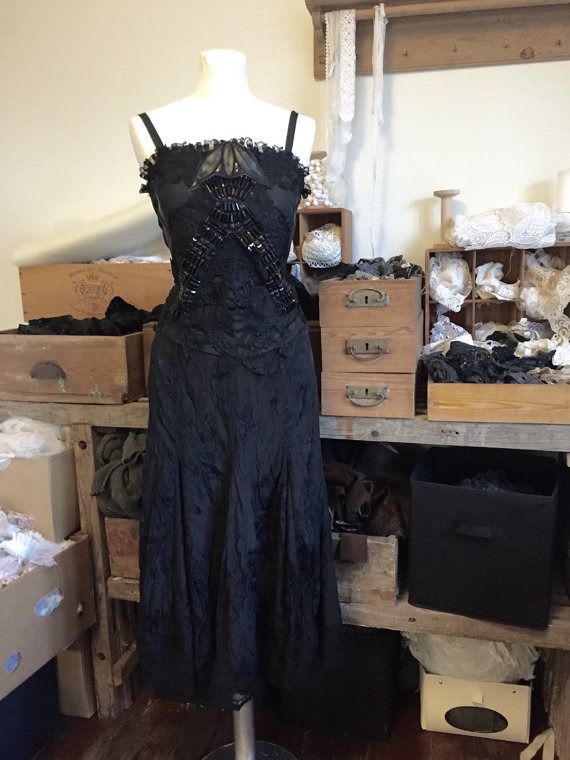 Gothic black dress ,black bustier , dracula, steampunk, black pearls , alternative wedding ,extreme gothic wedding, black beauty, wedding , by RAWRAGSbyPK steampunk buy now online