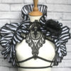 HALLOWEEN BLACK & WHITE shrug, gothic shrug, beetlejuice, steampunk, pirate shrug, black rose brooch, opera shrug, burlesque shrug, by FemmeGothique16 steampunk buy now online