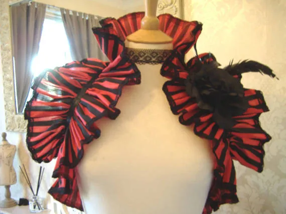 HALLOWEEN RED shrug, gothic shrug, burlesque costume, pirate shrug, black rose brooch, opera shrug, burlesque shrug, gothic accessories by FemmeGothique16 steampunk buy now online