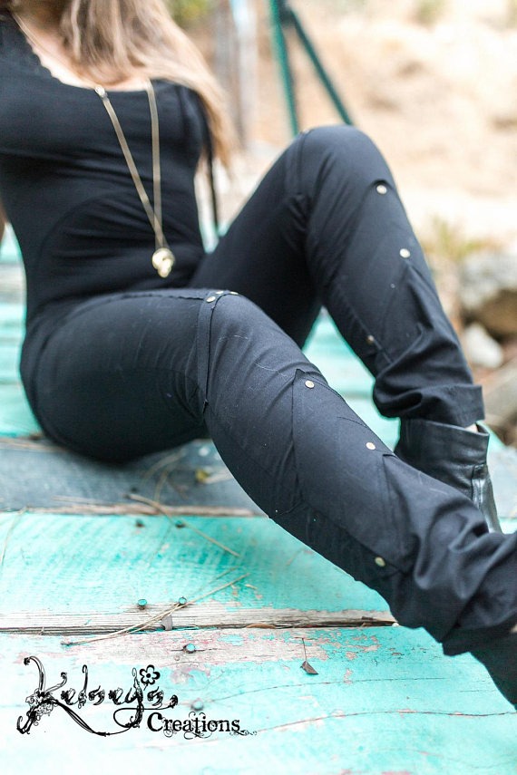 Ladies Fitted Pants - Black, Leggings, Light Weight Pants Steampunk Festival Clothing Burning Man Summer pants, Hipster, Wanderlusts Pants by KelseysCreationsShop steampunk buy now online