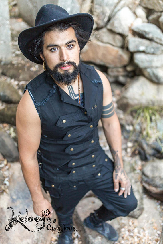 Mens Pirate Suit | Black | Steampunk | Festival Wear | Burning Man | Marching Band | Hipster | gift for husband Festival Vest Sea Rover suit by KelseysCreationsShop steampunk buy now online