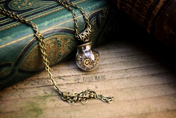 Recycled Watch Parts in Glass Globe Necklace Gears Recycled Jewellery Upcycled Necklace Steampunk Necklace Terrarium Necklace by BijouxMalou steampunk buy now online