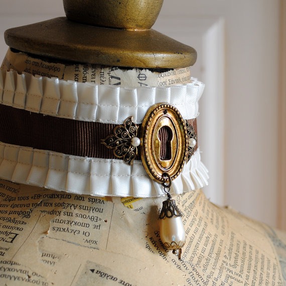 Steampunk Bridal Choker,Neo Victorian Brown and Ivory Keyhole Choker-Ready to Ship by BizarreNoir steampunk buy now online