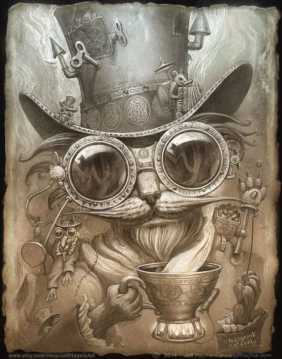 Steampunk Cat // 11" x 14" print // Cat print // Victorian Cat print // Steam Punk Victorian Cat Decor // Steampunk //Mad Hatter Cat by JeffHaynieArt steampunk buy now online