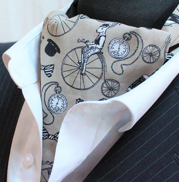 Steampunk Cravat Ascot Cravat Penny Farthing Lt Brown. Match Hanky. England Made by cravatsbymacstar steampunk buy now online