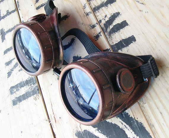 Steampunk Goggles - Antique Copper Distressed Rust Look Welding Motorcycle Goggles -Burning Man Goggles by jadedminx steampunk buy now online
