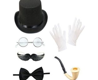 Men's Steampunk Costume Set (Top Hat, Glasses, Moustache, Bow Tie, Smoking Pipe & Gloves) steampunk buy now online