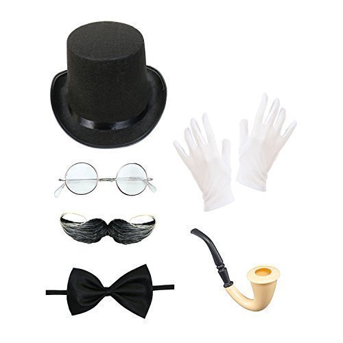 Men's Steampunk Costume Set (Top Hat, Glasses, Moustache, Bow Tie, Smoking Pipe & Gloves) steampunk buy now online