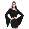 Devil Fashion Punk Gothic Stitching Long Sleeve Dress Women Slim Gown Hooded Thin Skirt,3XL steampunk buy now online