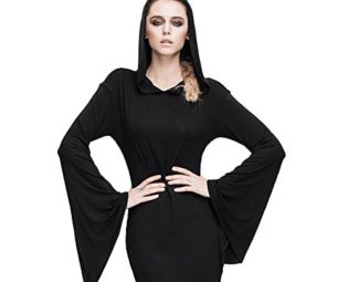 Devil Fashion Punk Gothic Stitching Long Sleeve Dress Women Slim Gown Hooded Thin Skirt,3XL steampunk buy now online