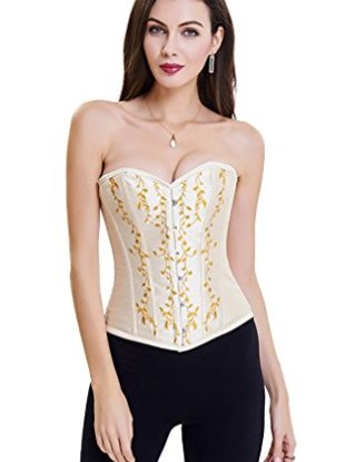 Charmian Women's Gothic Vintage Floral Renaissance Steel Boned Embroidery Overbust Corset Top Apricot X-Large steampunk buy now online