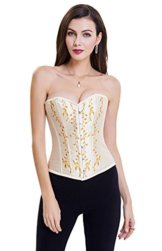 Charmian Women's Gothic Vintage Floral Renaissance Steel Boned Embroidery Overbust Corset Top Apricot X-Large steampunk buy now online