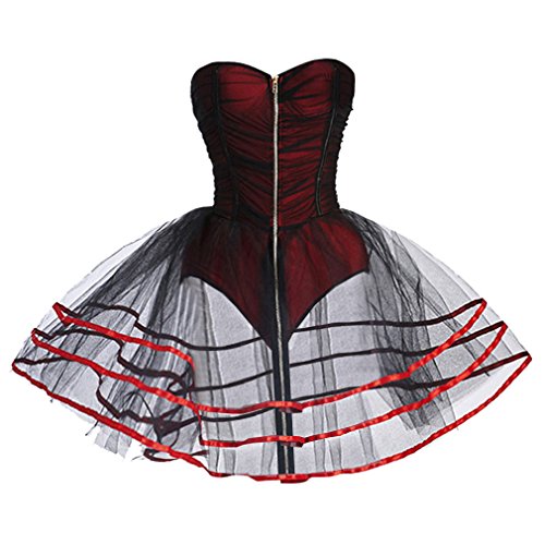 Charmian Women's A-Line Fashion Burlesque Zipper Romper Mesh Tutu Petticoat Dress Valentines Lingerie Red Small steampunk buy now online