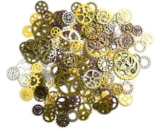 euhuton 100 Gram Multicolored Assorted Antique Watch Parts Steampunk Cogs Gears Wheel Charms Pendant for DIY Jewelry Craft steampunk buy now online