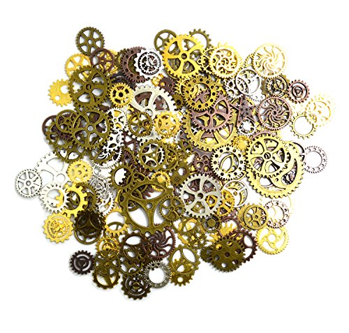 euhuton 100 Gram Multicolored Assorted Antique Watch Parts Steampunk Cogs Gears Wheel Charms Pendant for DIY Jewelry Craft steampunk buy now online