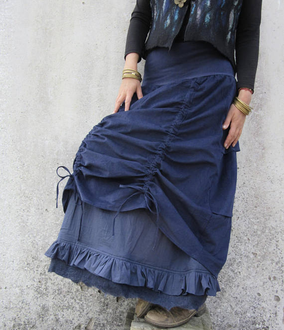 Dark Blue Skirt ~ Steampunk clothing ~ Felt edged petticoat ~ Tribal Women's ~ Festival clothing for her ~ Hippie Fashion by elfnfelt steampunk buy now online