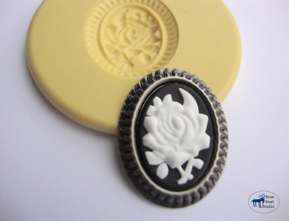 Flower Cameo Mold - Silicone Mold - Vintage Steampunk Cameo - Polymer Clay Resin Fondant by BlueGoatStudio steampunk buy now online