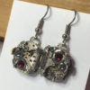 Garnet Time Traveler Small Vintage Watch Movement Earrings - Prong Set, Swarovski Crystal, Industrial, Retro, Steampunk, Great Gift! by TheRobotPrincess steampunk buy now online