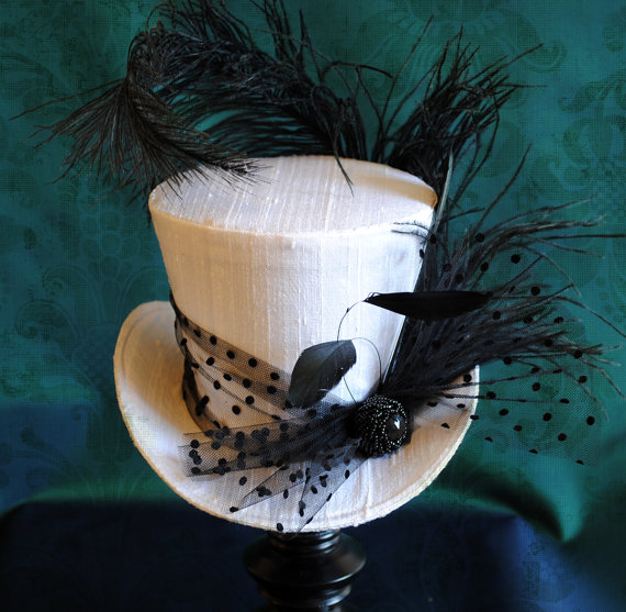 Kentucky Derby Mini Top Hat,Bridal Black and White Burlesque Mini Top Hat, Gothic Mini Top Hat,Tea-party Hat-Custom-Made to Order by BizarreNoir steampunk buy now online