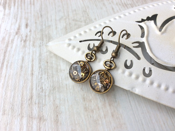 Pocket Watch Earrings. Watch Part Earrings. Steampunk Earrings. Small Drop Earrings. Cute Earrings. Unusual Earrings. Bronze Anniversary by OneDottyDuck steampunk buy now online