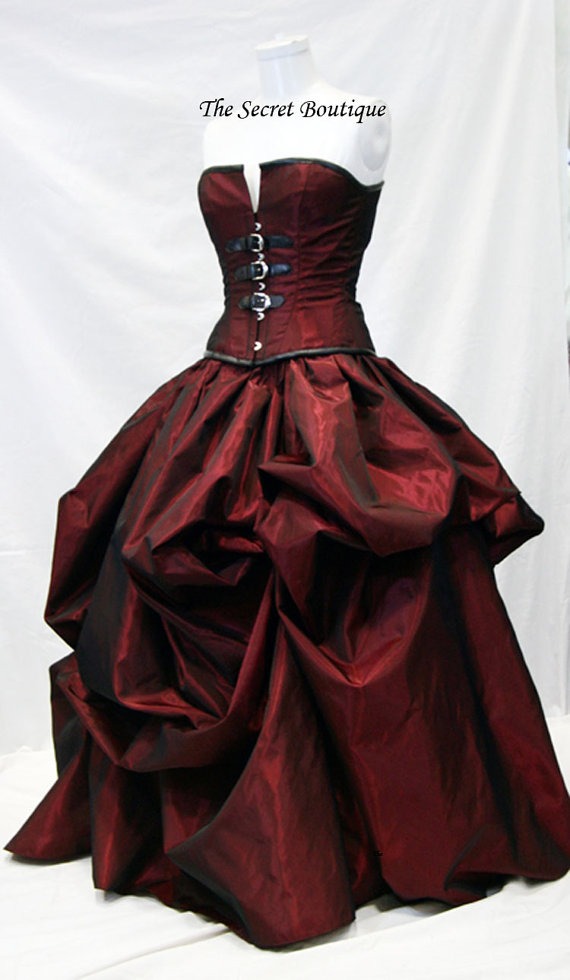 Red wedding  gown  Steampunk wedding  gown  gothic wedding  