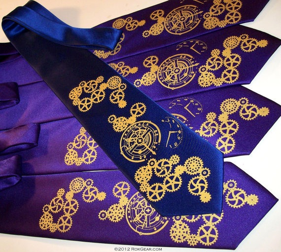 RokGear Neckties 8 - Mens neckties, Clock Works Steampunk design by RokGear Custom colors print to order by RokGear steampunk buy now online