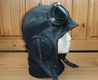 Size: S,M,L,XL, Aviator Pilot Hat, Cap, Helmet, Motorcycle, Real Black Leather for Men and Women CA07 by CoteCuir steampunk buy now online