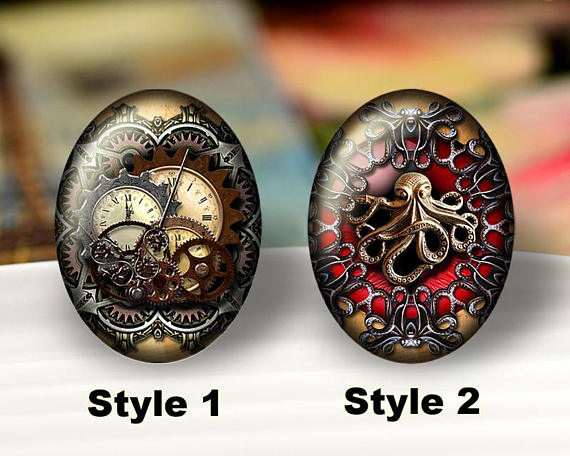 Steampunk cabochons, handmade glass cabochons, art glass cabochon,multiple styles size design oval cabochons -- 10 size as your choice by gemstones2u steampunk buy now online