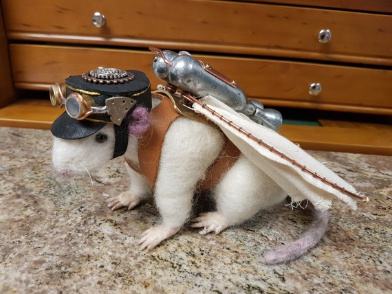 Steampunk Companion, Steampunk Rat, Needle Felted Rat, Needle felt creature, Steampunk Jet Pack by AirshipPuddleduck steampunk buy now online