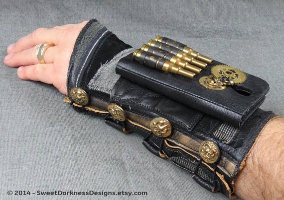 Steampunk PHONE BRACER Industrial Wrist Cuff MILITARY DieselPunk Cuff Black Leather Cuff Arm Bracer Mad Max Bracer by SweetDarknessDesigns by SweetDarknessDesigns steampunk buy now online