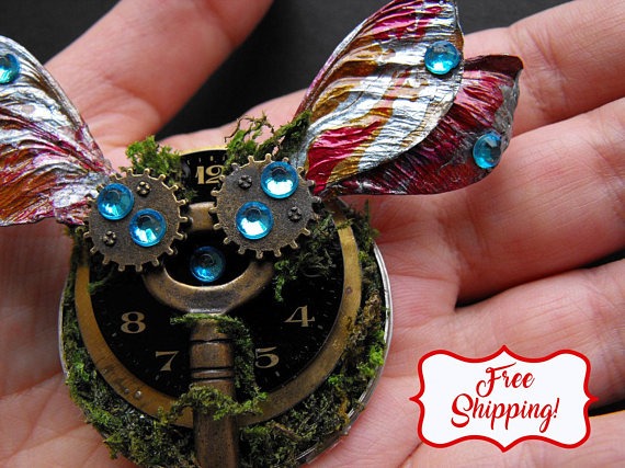 Steampunk terrarium brooch skeleton key jewelry fairy wings steampunk watch gears neo victorian steampunk girl Steam punk christmas gift by FamDdaear steampunk buy now online