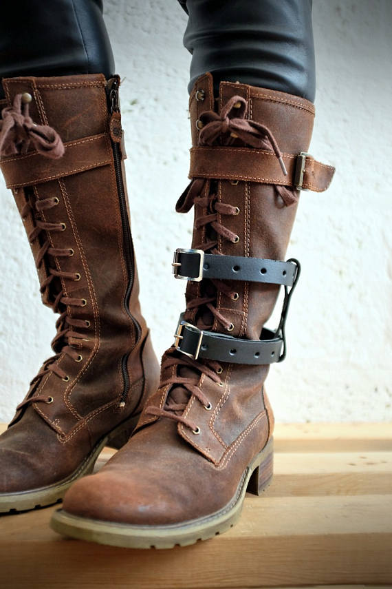 Unisex Real Leather Double Strap Boot Garter - Black - Steampunk - Burning Man - apocalypse - please read description for size by Vontoon steampunk buy now online