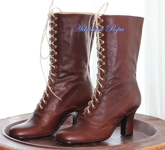 Victorian Boots , Brown Leather Victorian Booties , Worn Brown Ankle boots , Custom Shoes by VictorianBoots steampunk buy now online