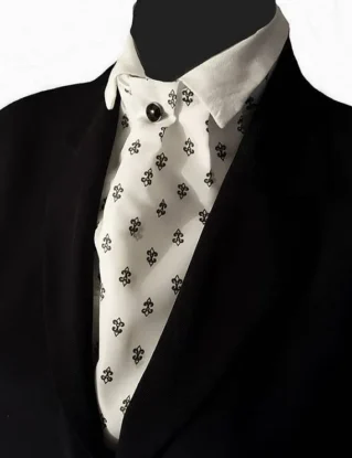 White Black Fleur De Lys Design Cravat Neck Jabot Victorian Steampunk Wedding Races Ascot Black Button Ready To Wear Z19 by PoisonKookie steampunk buy now online