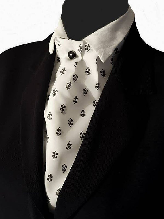 White Black Fleur De Lys Design Cravat Neck Jabot Victorian Steampunk Wedding Races Ascot Black Button Ready To Wear Z19 by PoisonKookie steampunk buy now online
