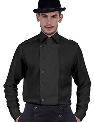 ThePirateDressing Steampunk Victorian Gothic Punk Vampire Linen Shirt Costume C1293 [Black] [Large] steampunk buy now online