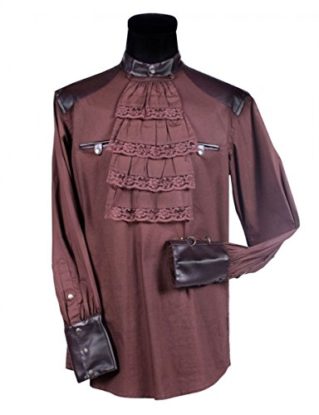 Steampunk shirt with ruffled collar brown S steampunk buy now online