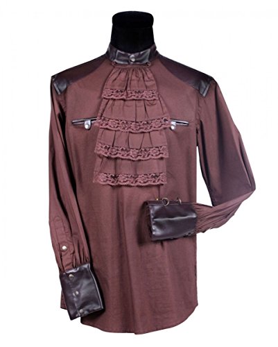 Steampunk shirt with ruffled collar brown S steampunk buy now online
